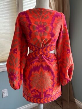 Lace The Label Vibrant Orange & Fuchsia Patterned Cutout Mini Dress.